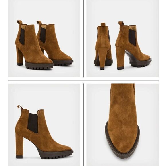 All Saints Harper Lug Sole Suede Ankle High Heeled Boots US 11 NWOB - Picture 2 of 14